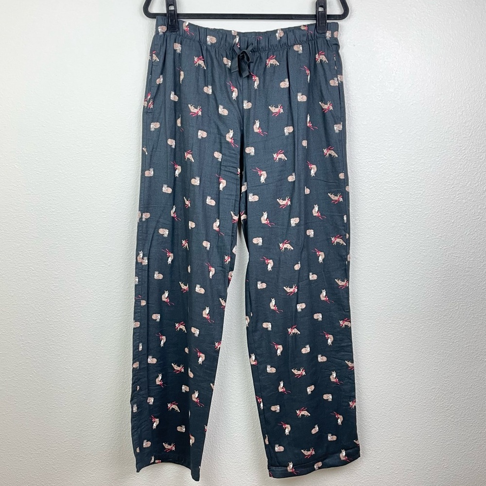 Victoria's Secret Women's Medium NWT Foxes with Red Ribbons Black Pajama Pants